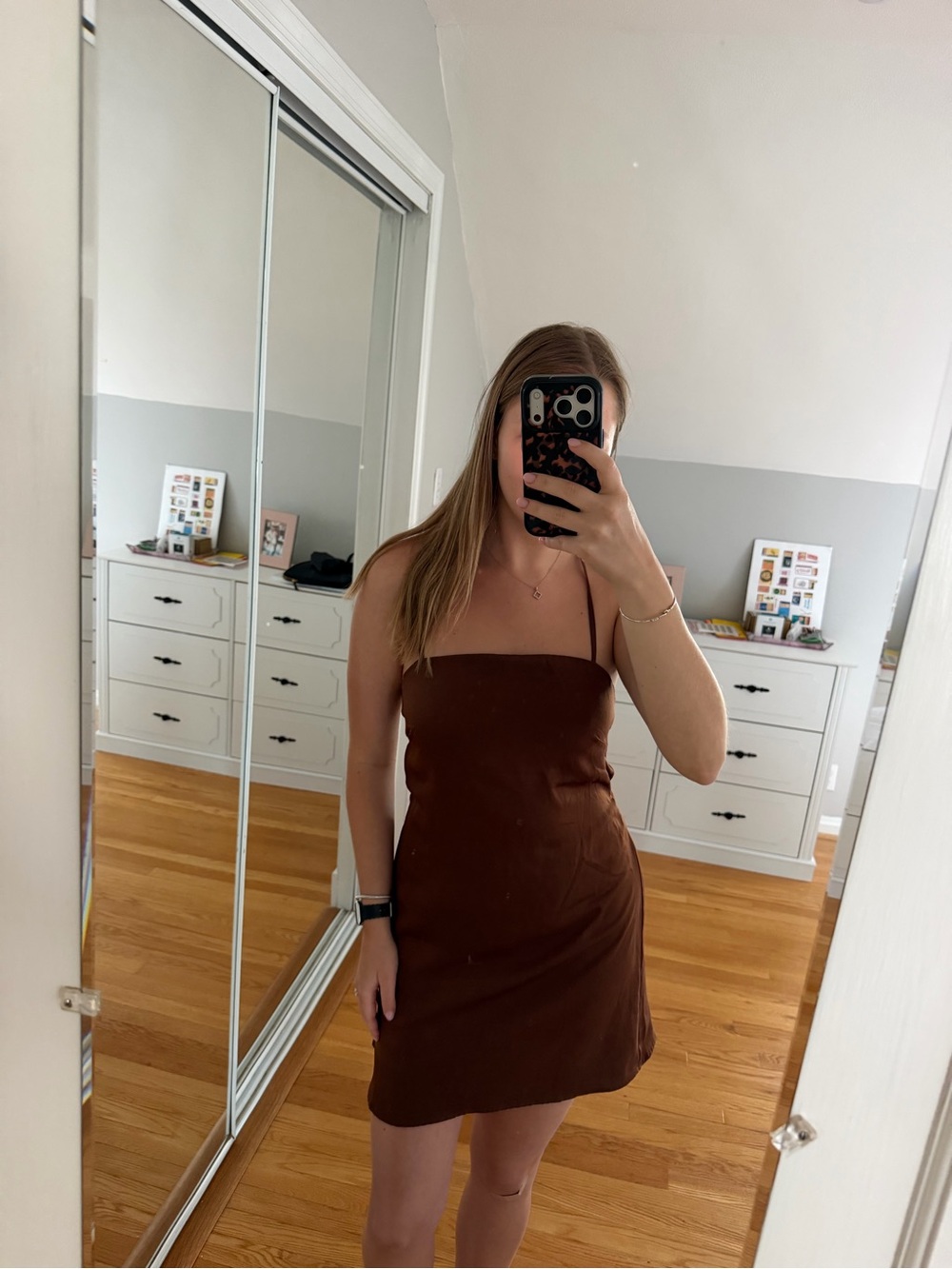 NWOT Kendall & Kylie Brown Slip Mini Dress w/Tie-back